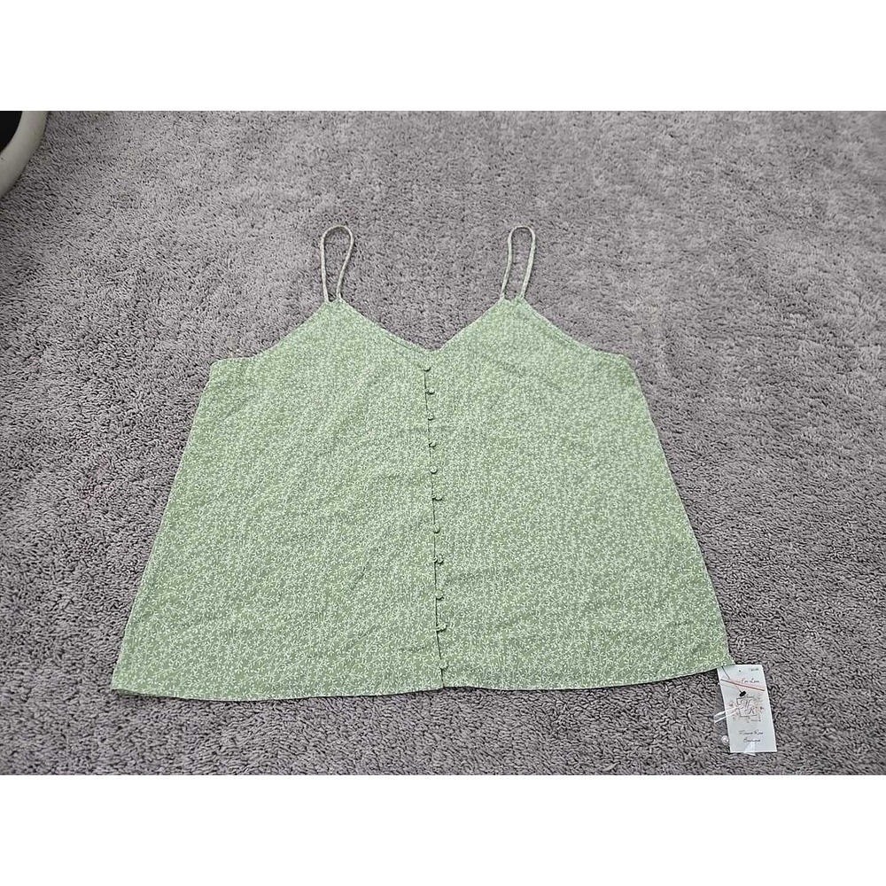 Talent Camisole Top Womens 3XL Green NEW Floral Boho V-Neck Button Tank IT4653